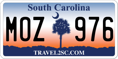 SC license plate MOZ976