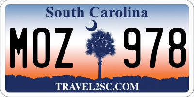 SC license plate MOZ978