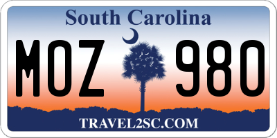 SC license plate MOZ980