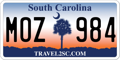 SC license plate MOZ984