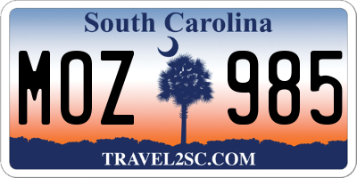 SC license plate MOZ985