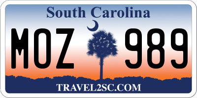 SC license plate MOZ989