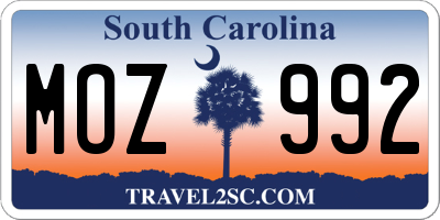 SC license plate MOZ992