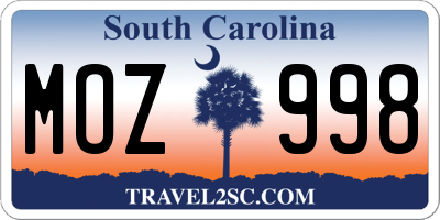 SC license plate MOZ998