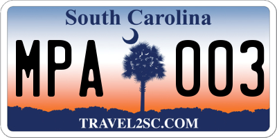 SC license plate MPA003