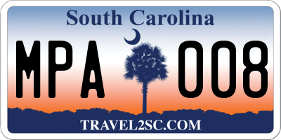 SC license plate MPA008