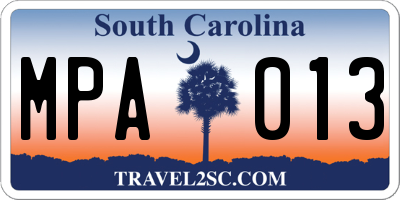 SC license plate MPA013