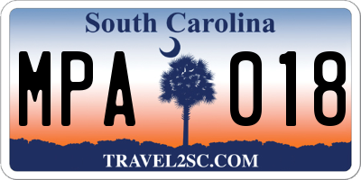 SC license plate MPA018
