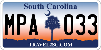 SC license plate MPA033