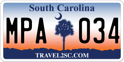 SC license plate MPA034