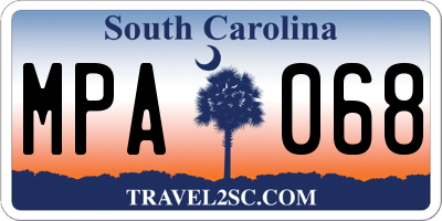 SC license plate MPA068