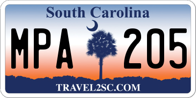 SC license plate MPA205