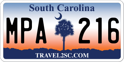 SC license plate MPA216