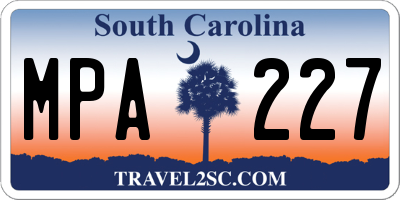 SC license plate MPA227
