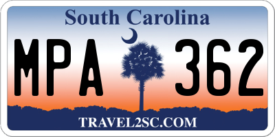 SC license plate MPA362