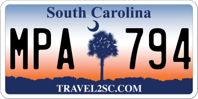 SC license plate MPA794