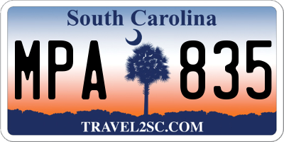 SC license plate MPA835