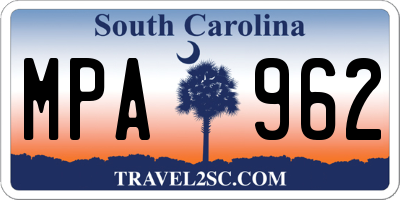 SC license plate MPA962