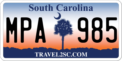 SC license plate MPA985