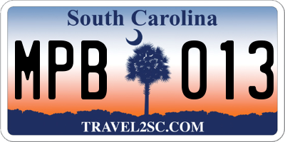SC license plate MPB013