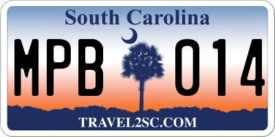 SC license plate MPB014
