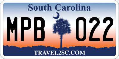 SC license plate MPB022