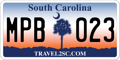 SC license plate MPB023
