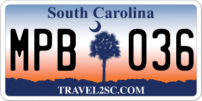 SC license plate MPB036