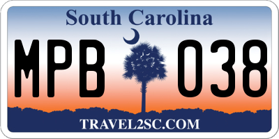 SC license plate MPB038