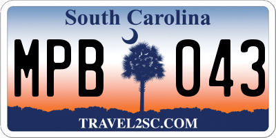 SC license plate MPB043