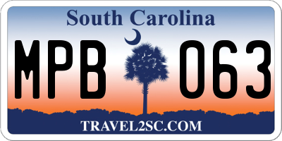 SC license plate MPB063