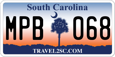 SC license plate MPB068