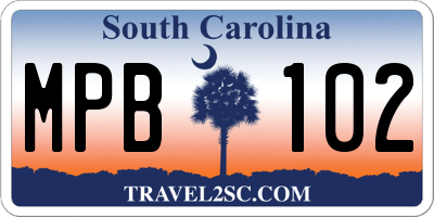 SC license plate MPB102