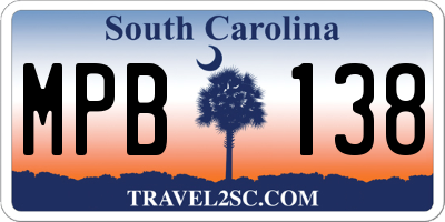 SC license plate MPB138