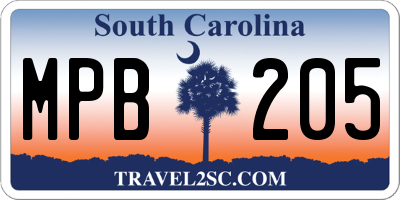 SC license plate MPB205