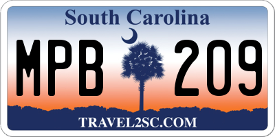 SC license plate MPB209
