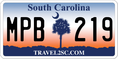 SC license plate MPB219
