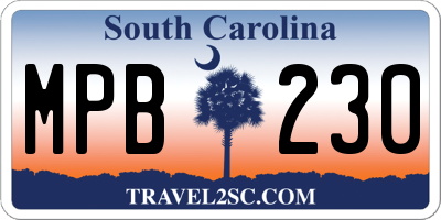 SC license plate MPB230