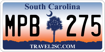 SC license plate MPB275