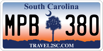 SC license plate MPB380