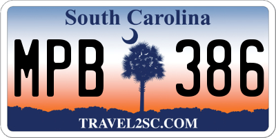 SC license plate MPB386