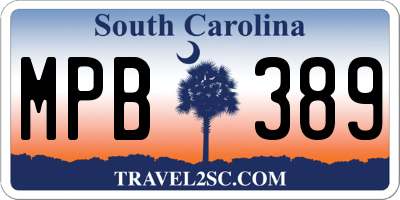 SC license plate MPB389