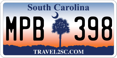 SC license plate MPB398