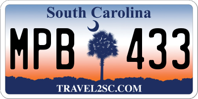 SC license plate MPB433