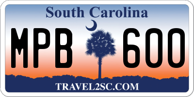 SC license plate MPB600