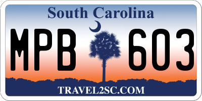 SC license plate MPB603