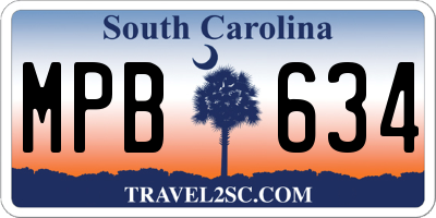 SC license plate MPB634