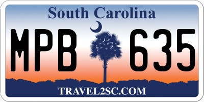 SC license plate MPB635