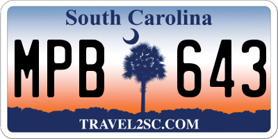SC license plate MPB643