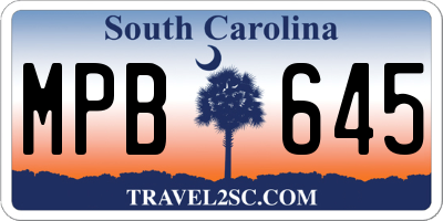 SC license plate MPB645
